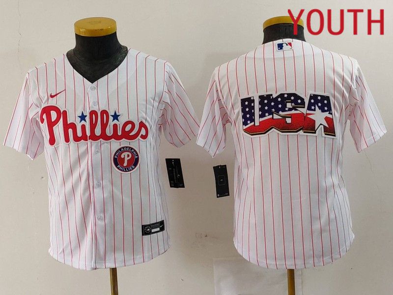 Youth Philadelphia Phillies Blank White stripe Nike Game 2024 MLB Jersey style 4